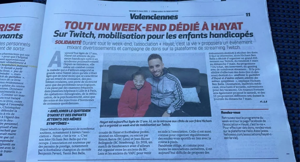 Coupure de presse de L'Observateur du Valenciennois du 5 mars 2021 : tout un week-end dédié à Hayat sur Twitch